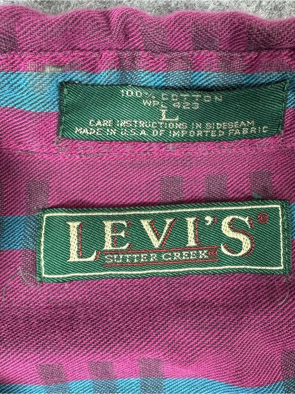 Vintage Levi's Sutter Creek Magenta and Teal Plaid Button-Front Shirt